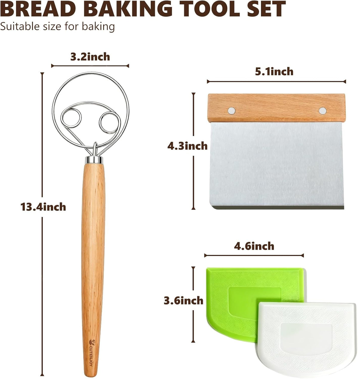 13-Inch Danish Dough Whisk Set, Sourdough Tools for Bread Making