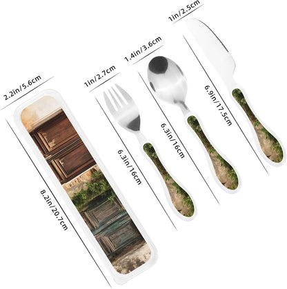 3-Piece Kids Silverware Set With Storage Case, Stainless Steel Reusable Children Safe Knife Spoon Fork Set Tropical Sunset Seaside Children Flatware Set For Kids Lunch Box