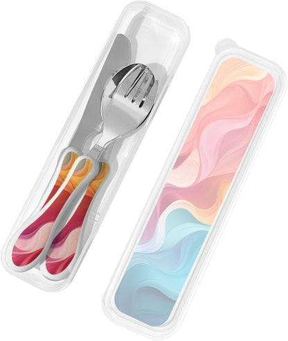 3-Piece Kids Silverware Set With Storage Case, Stainless Steel Reusable Children Safe Knife Spoon Fork Set Blue Active Girl Running Sunset Children Flatware Set For Kids Lunch Box - Colors A