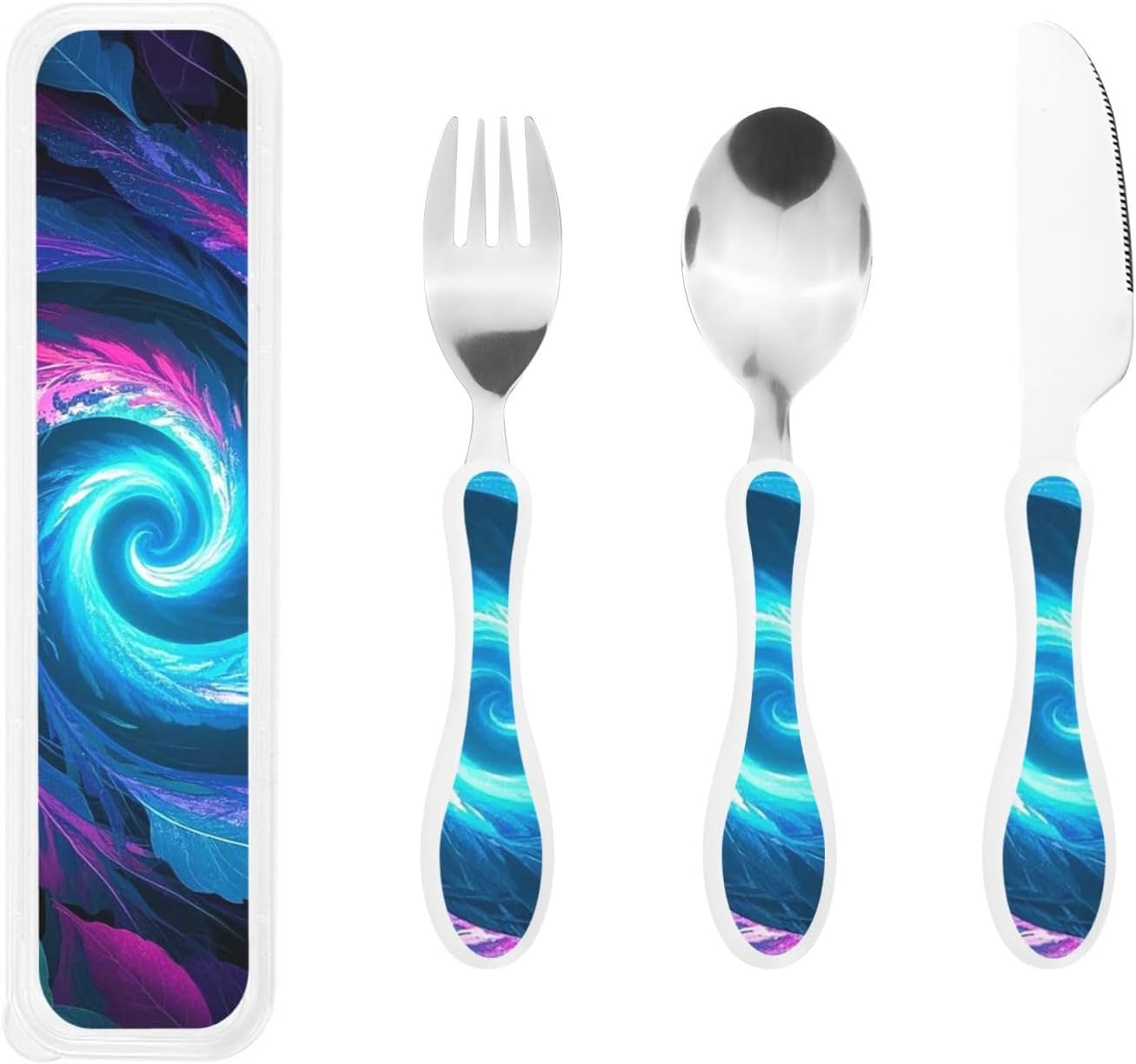3-Piece Kids Silverware Set With Storage Case, Stainless Steel Reusable Children Safe Knife Spoon Fork Set Dreamy Jellyfish Print Children Flatware Set For Kids Lunch Box