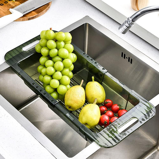 Over the Sink Colander Strainer Basket, Expandable Multifunctional Plastic Colander, Adjustable Drainer Basket, Wash Vegetables and Fruits, Drain Cooked Pasta and Dry Dishes - Green