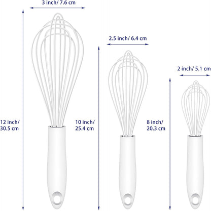 OYV Dishwasher Safe Silicone Whisk, Sealed Waterproof Design Set of 3, Professional Kitchen Whisks for Cooking Non-Scratch, Silicone & Stainless Steel Whisk, Heat Resistant Balloon Egg Beater, Black