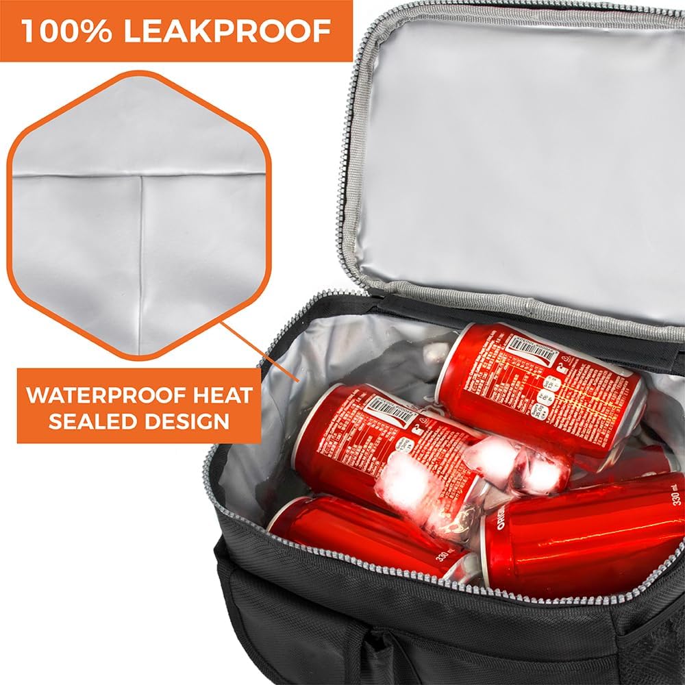 opux Insulated Lunch Bag for Men Women, Leakproof Black Lunch Box for Work, Portable Soft Lunch Cooler Bag with Shoulder Strap, Adult Lunchbox Lunch Pail for Kid Boy Girl School, 14 Can/8L