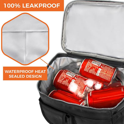 opux Insulated Lunch Bag for Men Women, Leakproof Black Lunch Box for Work, Portable Soft Lunch Cooler Bag with Shoulder Strap, Adult Lunchbox Lunch Pail for Kid Boy Girl School, 14 Can/8L