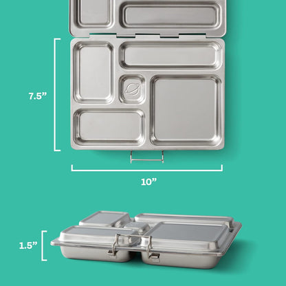 PlanetBox Rover Stainless Steel Bento Box Style Lunch Box Kit for Kids with 5 Compartments – Space Animals Edition includes Insulated Lunch Bag, Leakproof Food Containers and Matching Magnets