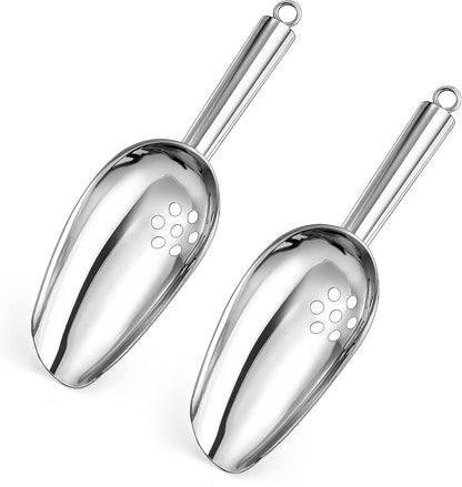 E-far Ice Scoops with Holes, 2 Pcs 6 Oz Stainless Steel Scoops for Freezer