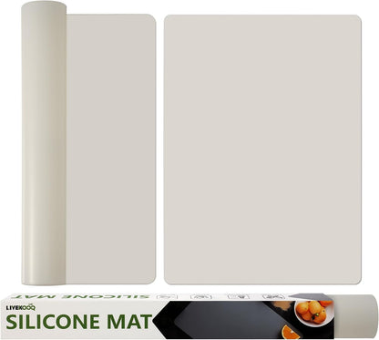 Silicone Mat for Kitchen Counter, Silicone Mat Trimable to Size (Black, 15.7×11.8inch-2pcs), BPA-Free Silicone Placemat, Heat-Resistant NonSlip Table Mat for Air Fryer, Countertop Protector Mat