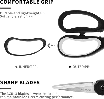 Kitchen Scissors All Purpose, Heavy Duty Stainless Steel Kitchen Shears for Food, Herbs, Meat, Fish with Soft Comfort Grip Handle - 8.7-Inch Black