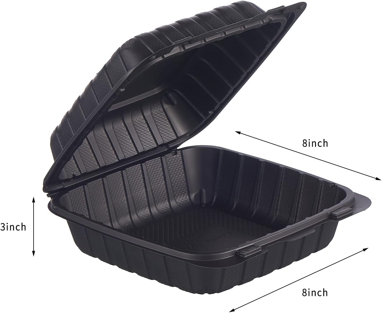 8X8 3-Compartment 50-Pack Plastic Clamshell Takeout Food Trays Heavy Duty Togo Disposable Box Carryout Meal Prep Packaging Catering Hinged Containers With Secure Snap Lid (Formerly FULING)