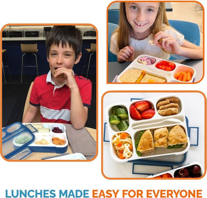 kinsho Bento Lunch-Box Set for Kids includes Snack Container | 6 and 3 Compartment Boxes Leakproof School Bentos, Meal Portion Control Containers, Boys Girls Adults, Navy Blue Large + MINI 2 Pack Set