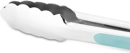 304 Stainless Steel Kitchen Cooking Tongs, 9" and 12" Set of 2 Sturdy Grilling Barbeque Brushed Locking Food Tongs with Ergonomic Grip, Black