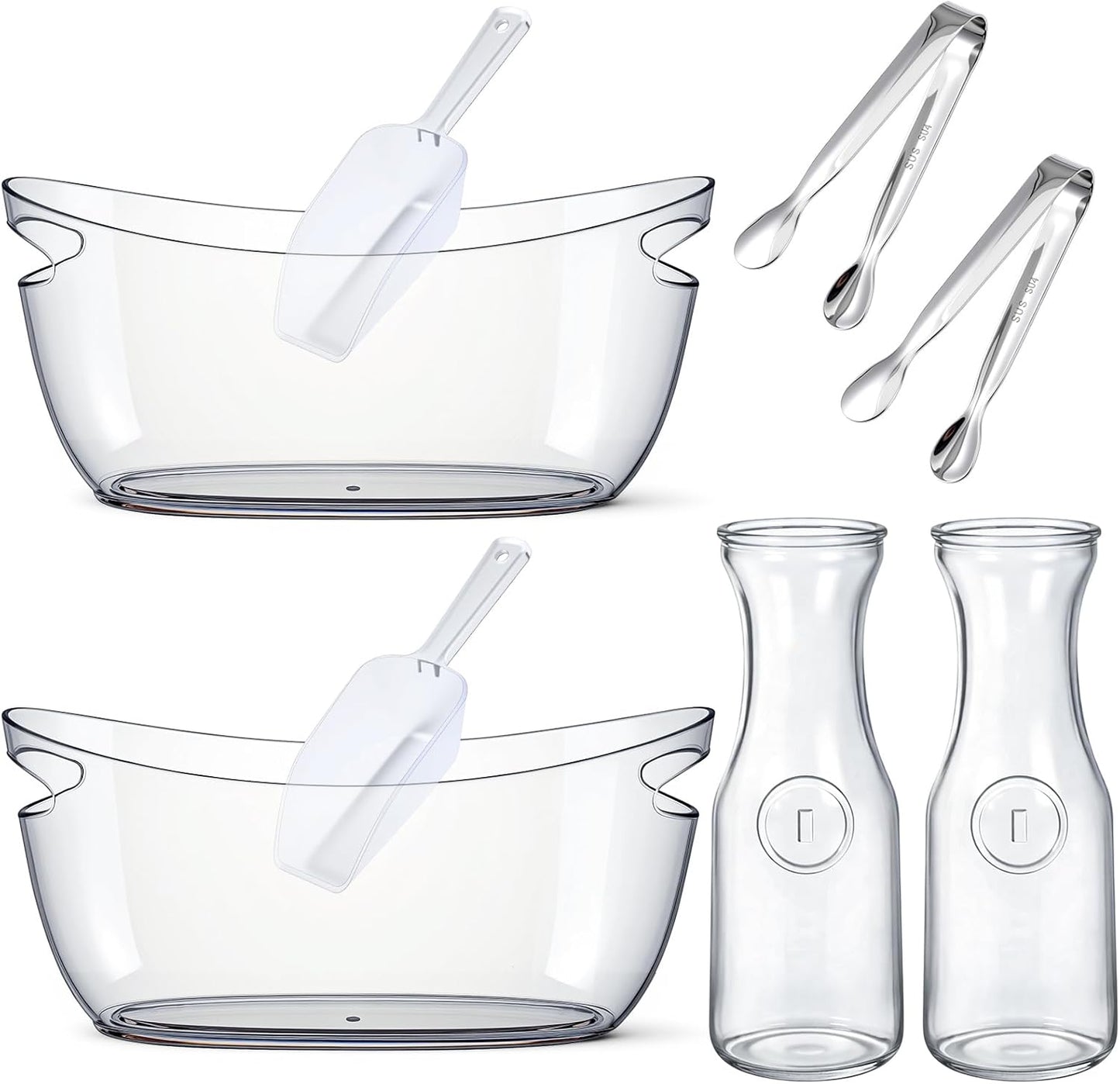 2 Sets Ice Buckets for Parties, 5.5l Clear Acrylic Ice Bucket with 2 Glass Carafe and Scoops for Champagne Beer Sparkling Wine Cocktails, Parties, Mimosa Bar Supplies