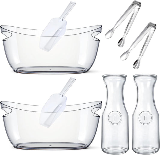 2 Sets Ice Buckets for Parties, 5.5l Clear Acrylic Ice Bucket with 2 Glass Carafe and Scoops for Champagne Beer Sparkling Wine Cocktails, Parties, Mimosa Bar Supplies