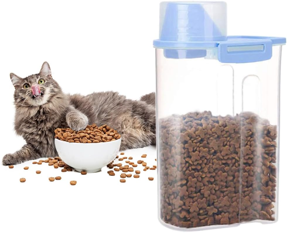 Pet Food Storage Container with Measuring Cup, Pour Spout and Seal Buckles Food Dispenser for Dogs Cats (Purple)