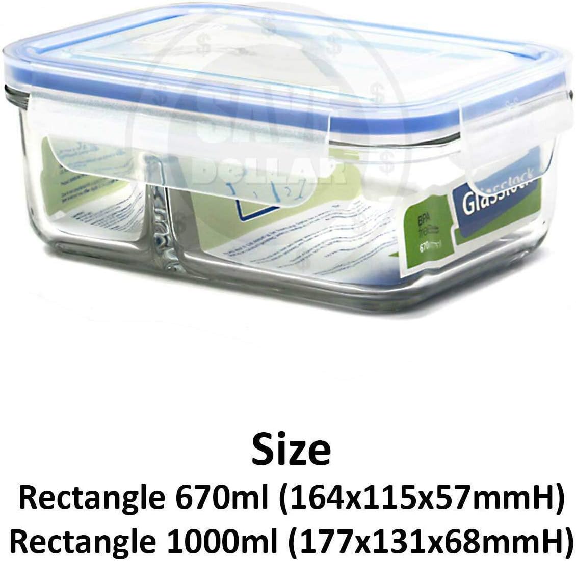 Glasslock Duo 3 Piece Clear Tempered Glass Microwave, Dishwasher, Freezer, Divided Food Storage Containers with Snap Lock BPA Free Plastic Lids