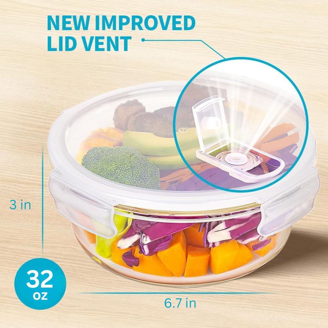 Igluu Meal Prep Glass Containers with Air Vent Lids (5 Pack+Extra Lid) – Airtight & BPA-Free – Oven, Microwave, Freezer and Dishwasher Safe – 28oz – Durable Borosilicate Glass