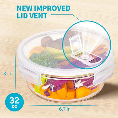 Igluu Meal Prep Glass Containers with Air Vent Lids (5 Pack+Extra Lid) – Airtight & BPA-Free – Oven, Microwave, Freezer and Dishwasher Safe – 28oz – Durable Borosilicate Glass