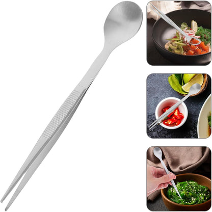 Ciieeo Tasting Spoon - Stainless Steel Spoon Tweezer 2 in 1 Chef Serving Tongs for Plating Buffet Banquet Barbecue Cooking Grilling Culinary Salad Dressing