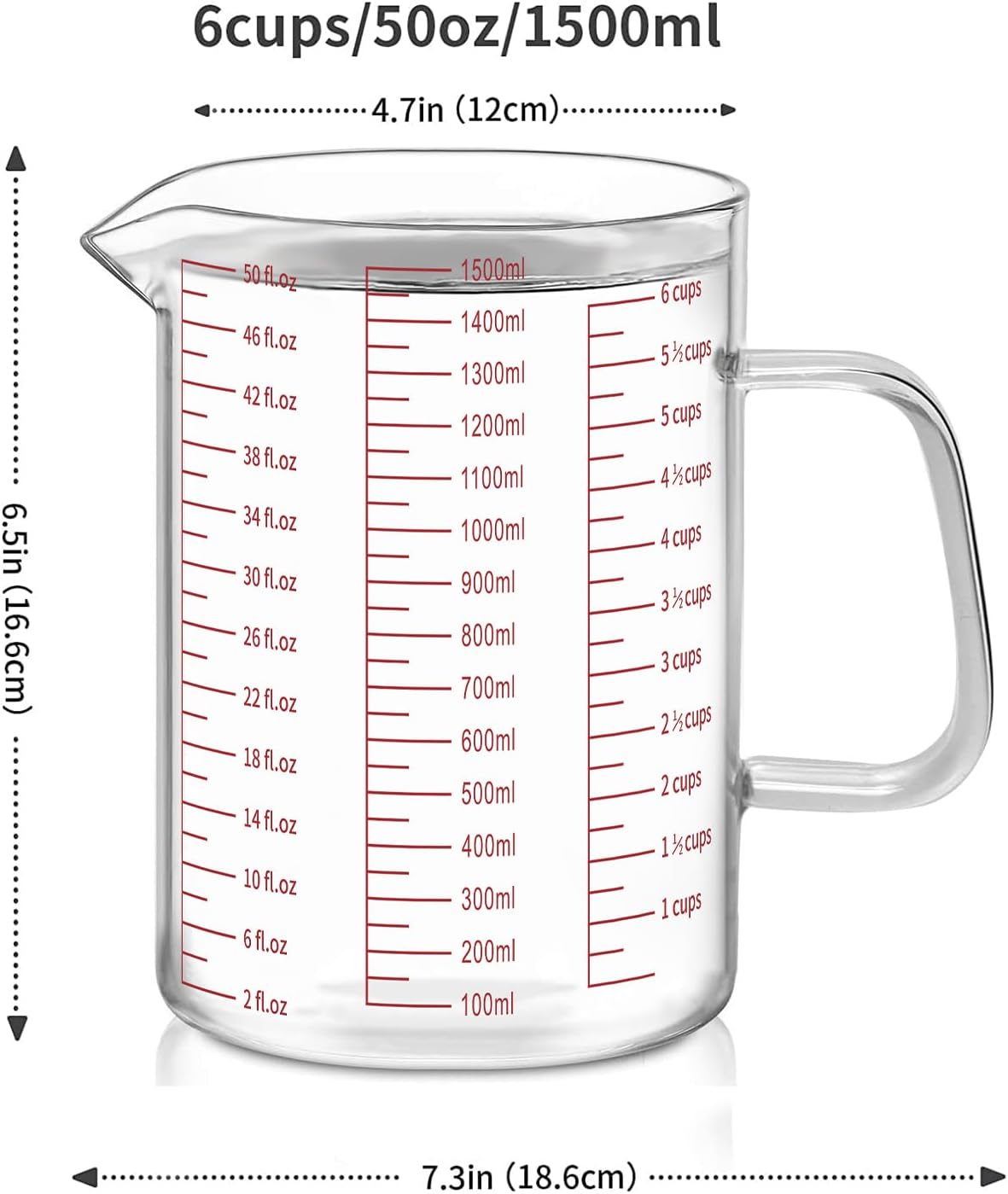 Luvan 34OZ/1000ML Glass Measuring Cup, 4 Cup Glass Measuring Cups With 3 Scales (Ml/Oz/Cup), High Borosilicate Measuring Cup With Handle and V-Shaped Spout, Dishwasher/Freezer/Microwave Safe