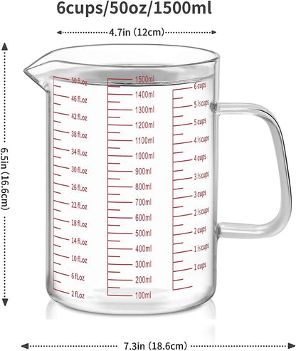 Luvan 34OZ/1000ML Glass Measuring Cup, 4 Cup Glass Measuring Cups With 3 Scales (Ml/Oz/Cup), High Borosilicate Measuring Cup With Handle and V-Shaped Spout, Dishwasher/Freezer/Microwave Safe