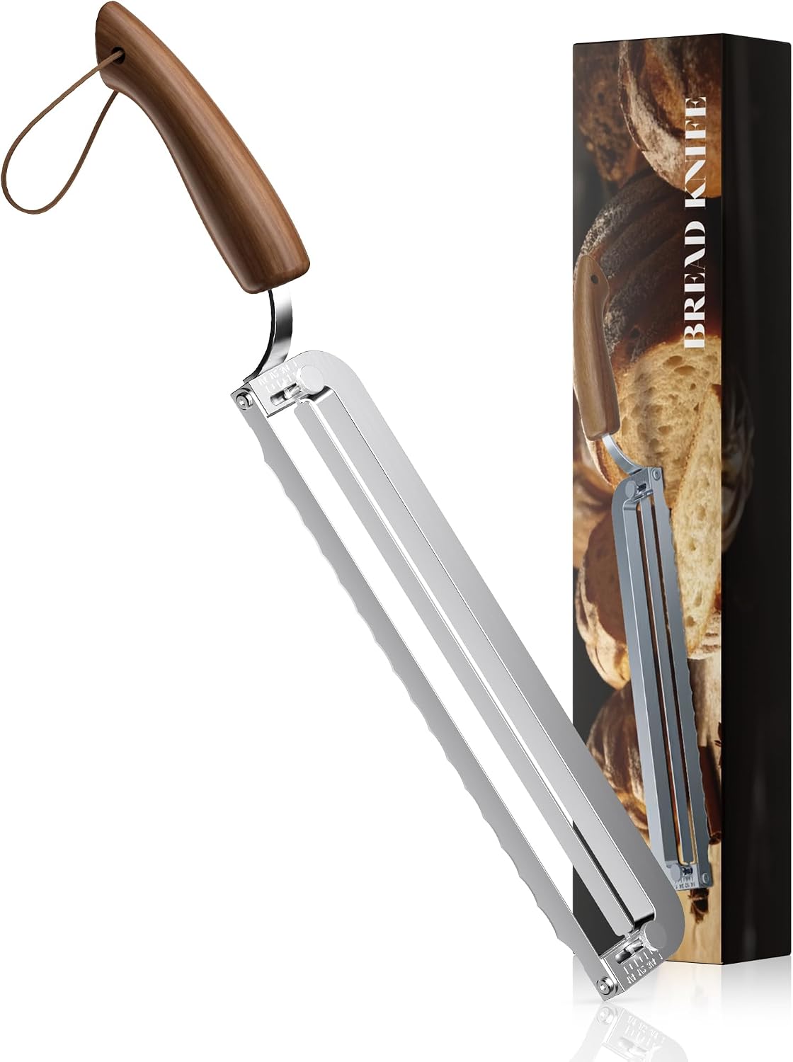Adjustable Bread Knife for Homemade, Thickness Guide, Raised Handle, Right