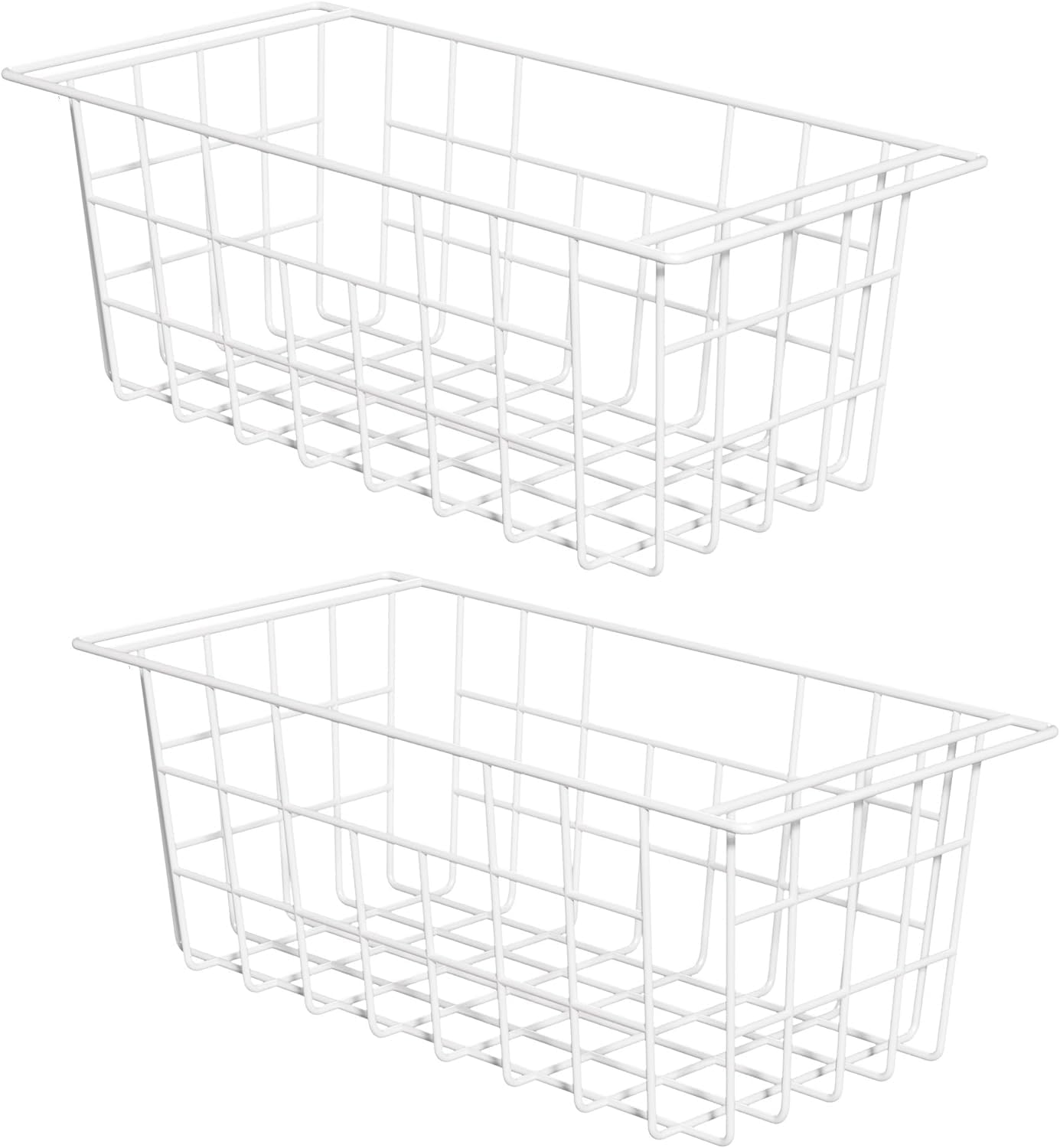 Slideep Wire Storage Baskets, Freezer Baskets Farmhouse Stackable Organizer Storage Bins Large Organizer for Storage, Office, Bathroom, Pantry Organization Storage with Handles 14" Black -Set of 3