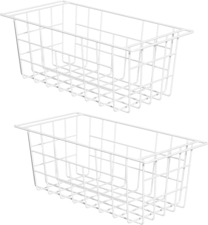 Slideep Wire Storage Baskets, Freezer Baskets Farmhouse Stackable Organizer Storage Bins Large Organizer for Storage, Office, Bathroom, Pantry Organization Storage with Handles 14" Black -Set of 3