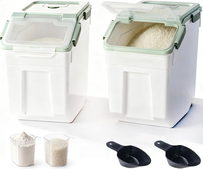 RUIAN 2Pcs Large Flour Storage Container Bin 50Lb Airtight Rice Storage Containers with Wheels Seal Locking Lid, BPA Free with Measuring Cup&Scoop for Flour, Rice, Grain 100LBS Total (Blue)