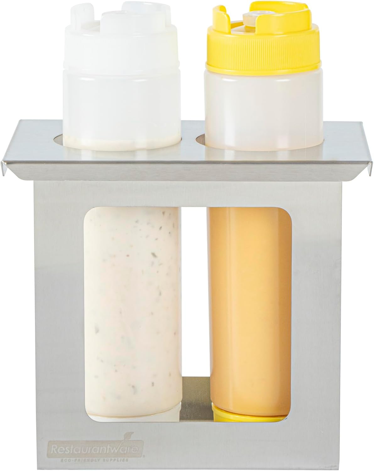 Restaurantware Stainless Steel Bottle Organizer - 1 Count - 6.299 x 7.087 x 0.394 Inches - Dishwasher-Friendly Condiment Holder - Kitchen Bottle Rack - Space-Saving Design - Silver