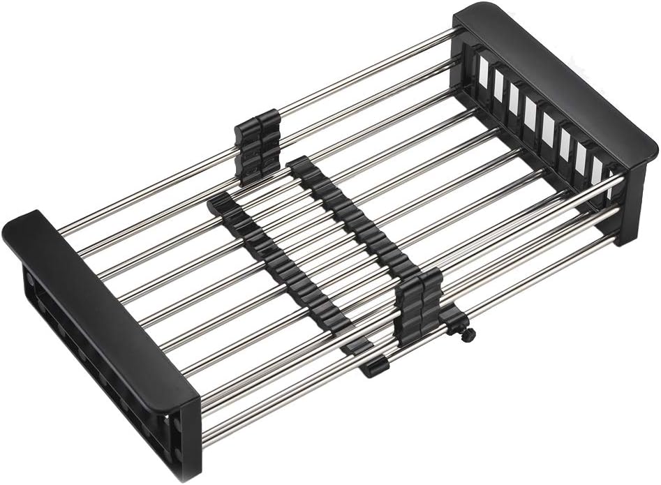 Dish Drying Rack, Over The Sink Dish Drying Rack, Stainless Steel Dish Drainer with Adjustable Arms Holder Functional Kitchen Sink Organizer for Vegetable and Fruit