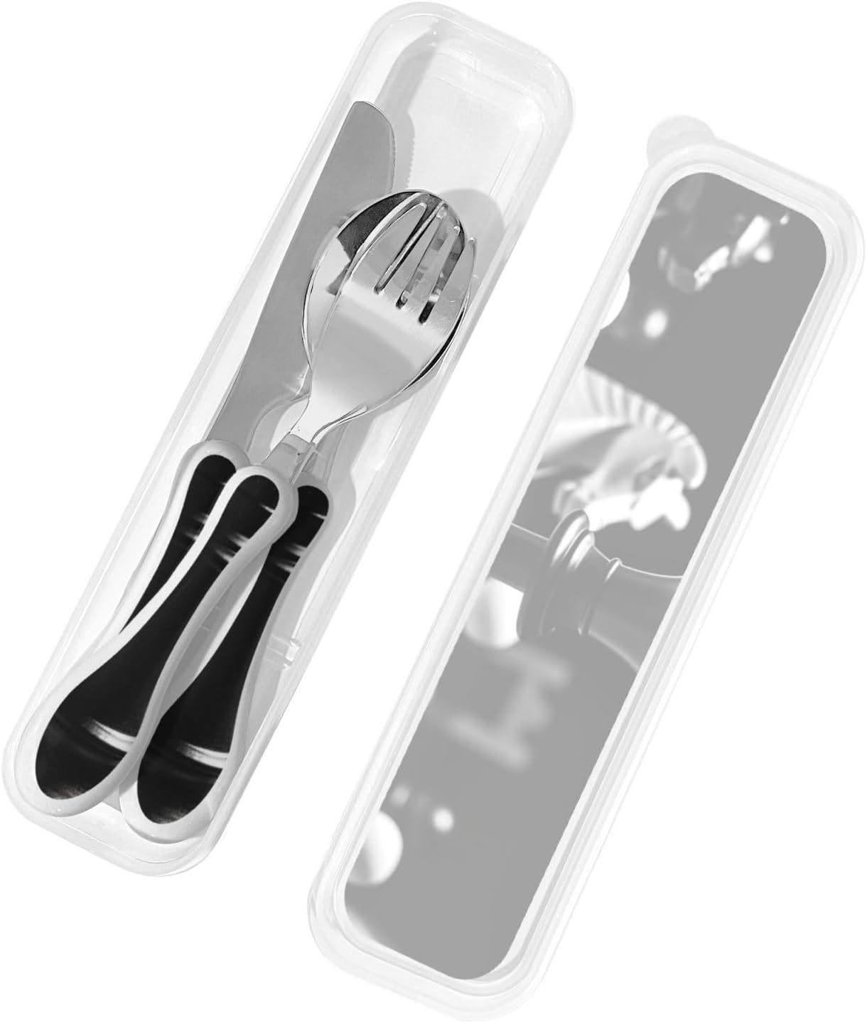 3-Piece Kids Silverware Set With Storage Case, Stainless Steel Reusable Children Safe Knife Spoon Fork Set Black White Stripes Red Rose Flowers Children Flatware Set For Kids Lunch Box