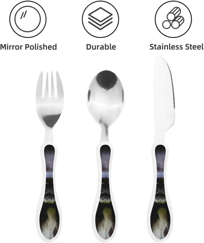 3-Piece Kids Silverware Set With Storage Case, Stainless Steel Reusable Children Safe Knife Spoon Fork Set Cute Puppy Children Flatware Set For Kids Lunch Box