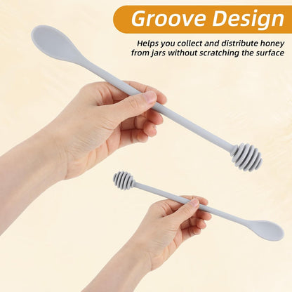 Mabor 2Pcs Silicone Honey Dipper Sticks,Grey Long Handle Syrup Stirrer Wand