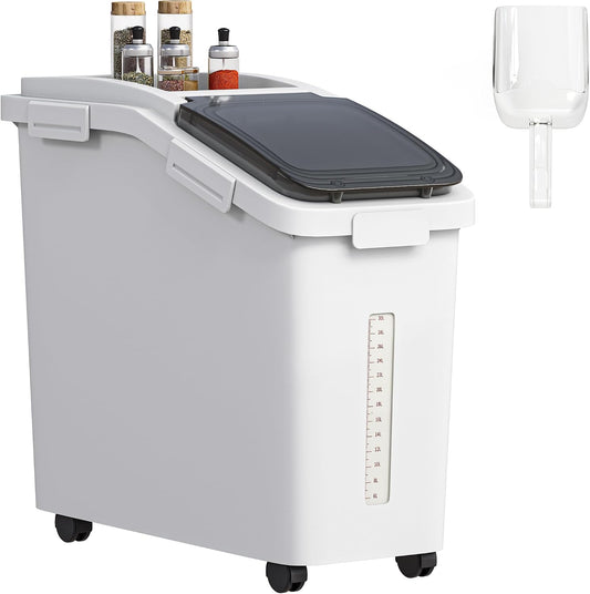 YITAHOME Large Ingredient Storage Bin, Commercial Rice Container With Wheels, Scoop, Lid and Scale - Bulk Flour Bin for Kitchen