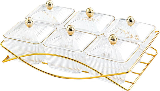 Dessert Dividing Plate Nordic Serving Platter with Lid Cookies Jar Nut and Candy Serving Tray Dried Fruit Tray for Kitchen, Clear