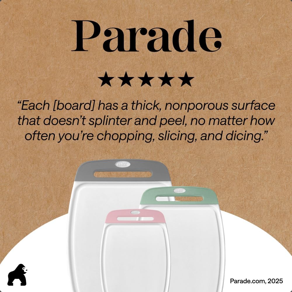 GORILLA GRIP BPA-Free Reversible Kitchen Cutting Board Set of 3, US Designed, Nonporous, Juice Grooves Catch Liquid, Slip Resistant Border, Dishwasher Safe, Durable Large Food Chopping Boards, Black