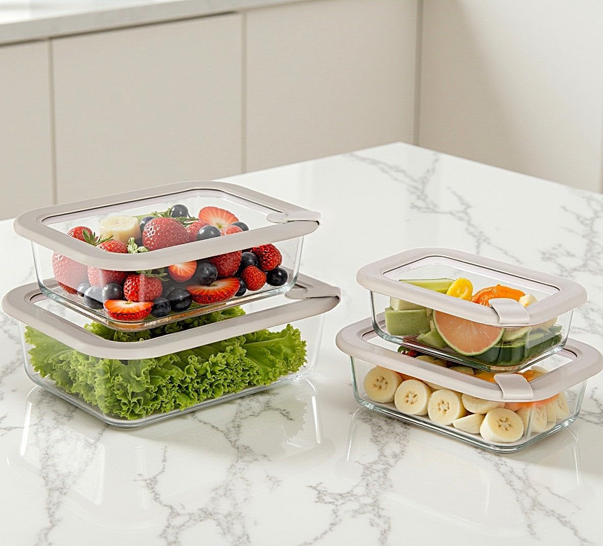 Glass Food Containers with Glass Lid, Microwave Safe Food Storage Container Set, 4 Pack of 35oz, Large Size Airtight Storage Set with Leak Proof Lids, Meal Prep Containers