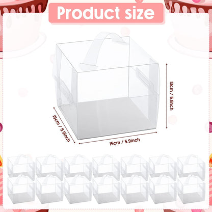 32 Pcs 6x6x5inch Clear Cake Box with Handles Transparent Bakery Boxes Mini Cupcake Carrier with Lid Plastic Gift Containers for Cake Chocolate Dessert Birthday Wedding Christmas Party Favors
