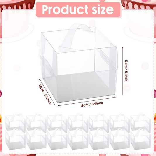 32 Pcs 6x6x5inch Clear Cake Box with Handles Transparent Bakery Boxes Mini Cupcake Carrier with Lid Plastic Gift Containers for Cake Chocolate Dessert Birthday Wedding Christmas Party Favors