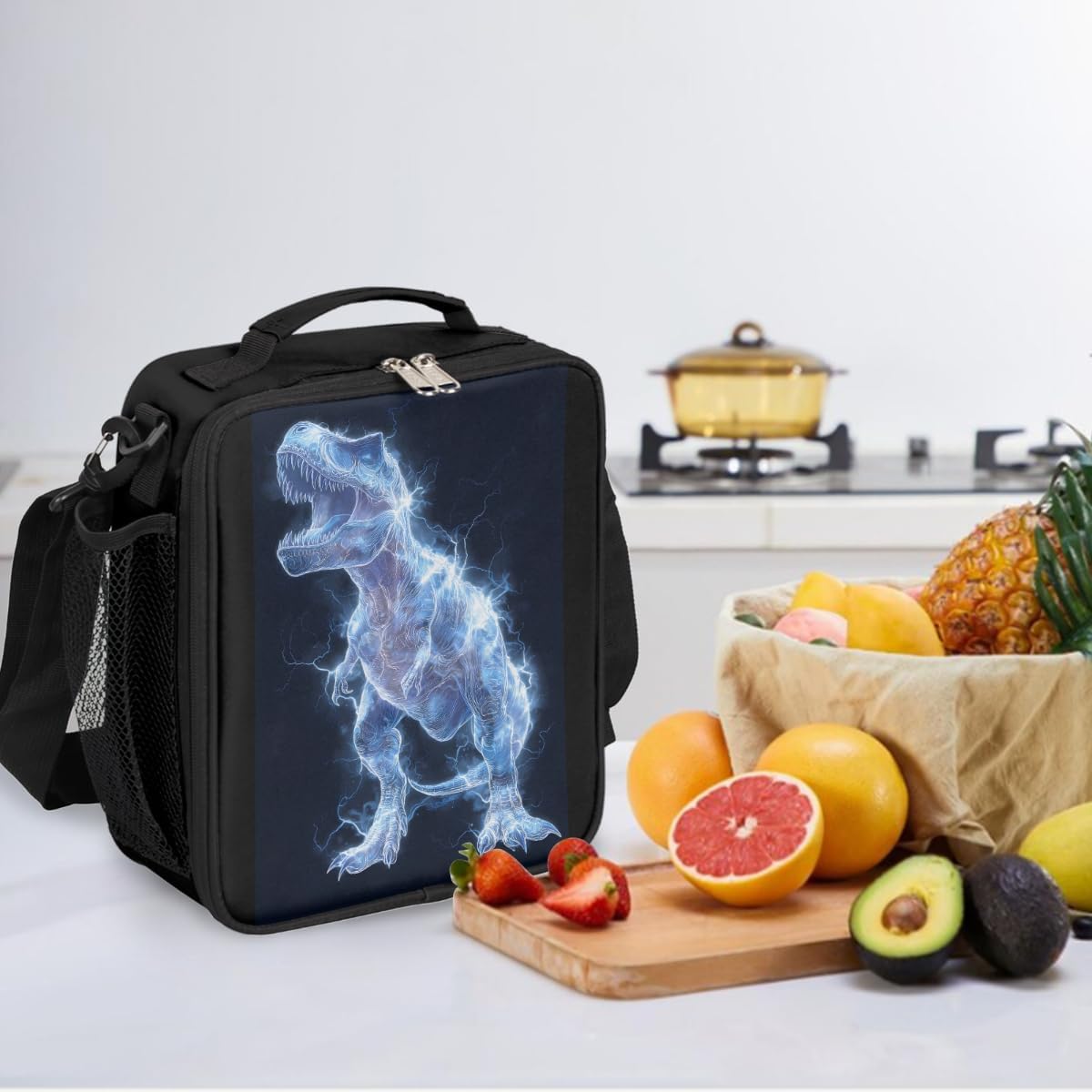 cfpolar Skull Skateboard Lunch Box for Boys Girls, Insulated Lunch Bags for Kids Reusable Mini Cooler Lunch Tote Lunchbox Thermal Meal Tote Kit with Shoulder Strap for Work School Picnic