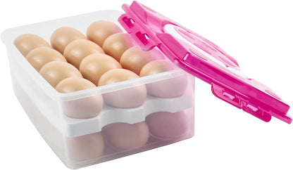 2 Tiers Egg Container Deviled Egg Carrier Eggs Holder with Handle Fridge Freezer Storage by DELIFUR (Green)