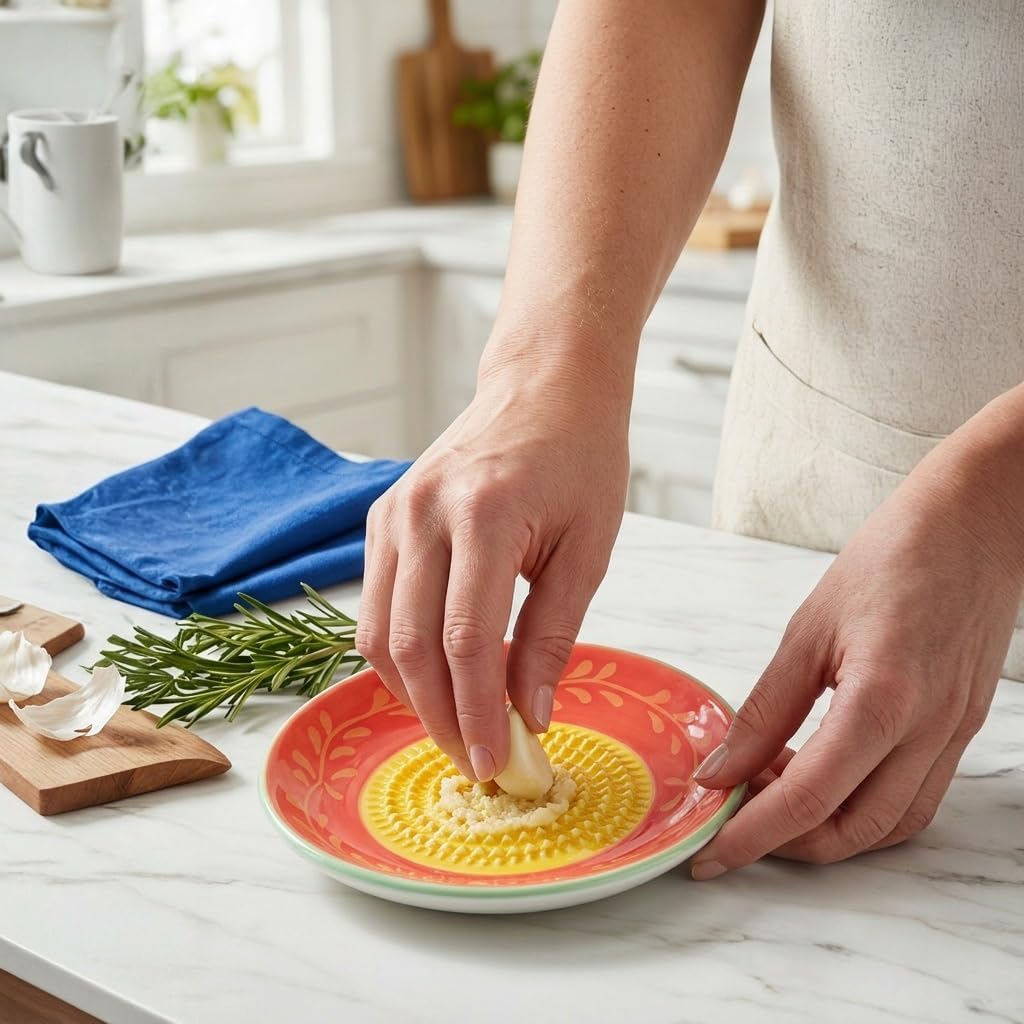 Handcrafted Ceramic Garlic Grater Plate, Ocean Blue