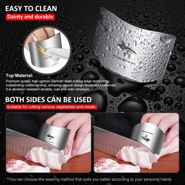 MAD SHARK 2pcs Chef Finger Guards for Cutting aid, Stainless Steel Protectors for Cutting, Avoid Hurting, Slicing and Chopping Kitchen Tools