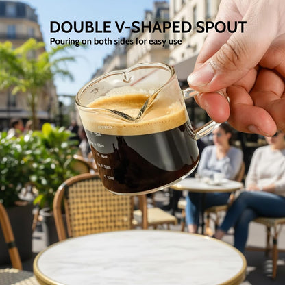 Espresso Shot Cups, Set of 2, 4 OZ Glass Measuring Cup with Handle | Coffee Bar Essentials, Milk Cup, Espresso Accessories for Machine
