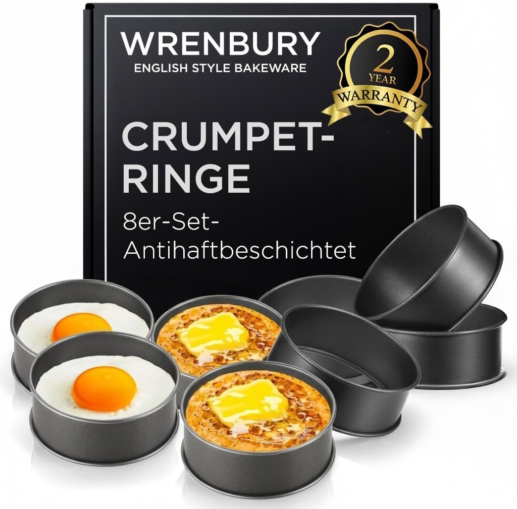 Wrenbury Crumpet Rings Nonstick 3.5 inch - English Muffin Rings - Food Ring Molds for Cooking – Metal Baking Egg Ring Set - Made in England
