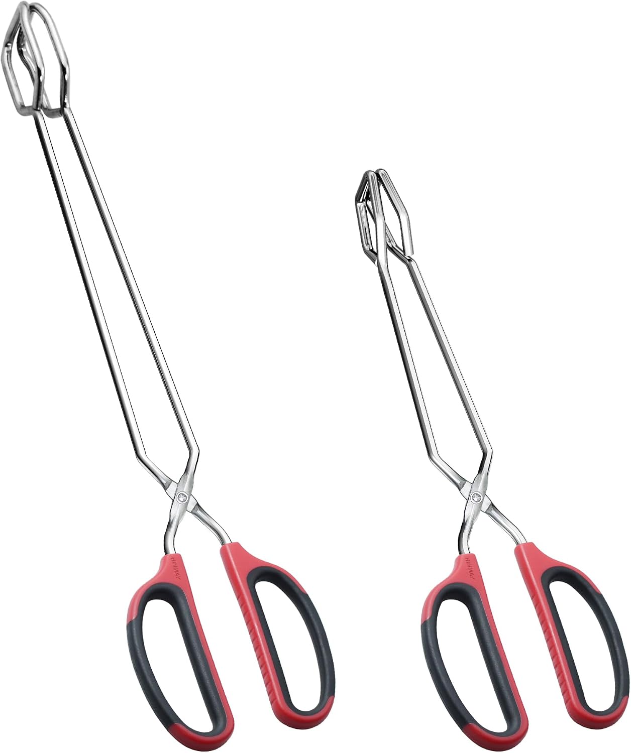 HINMAY Stainless Steel Scissor Tongs 12" and 16" Set, Extra Long Metal Kitchen Tongs for Cooking, Grilling & Serving (Set of 2, Black)