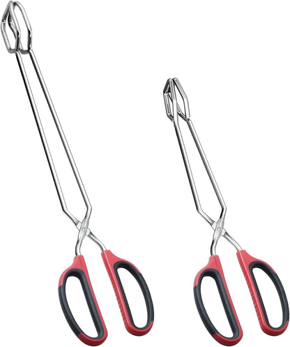 HINMAY Stainless Steel Scissor Tongs 12" and 16" Set, Extra Long Metal Kitchen Tongs for Cooking, Grilling & Serving (Set of 2, Black)