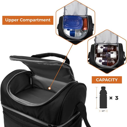 opux Insulated Lunch Bag for Men Women, Double Decker Leakproof Lunch Box Cooler Tote with Shoulder Strap, Large Lunchbox for Work School Travel Meal Prep, Adults Kids Boys Girls, Green, 16 Cans