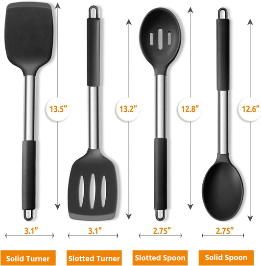 E-far Silicone Cooking Kitchen Utensils Set of 4 for Non-stick Cookware