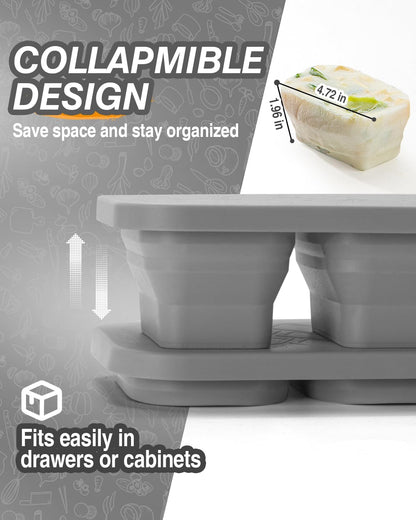Silicone Freezer Trays With Lid, Stackable 1 Cup Silicone Freezer Molds, Easy To Use Soup Ice Cube Tray, Collapsible Freezing Molds for Meal Prep, Broth, Sauce, Leftovers, Soup Storage Gift Set